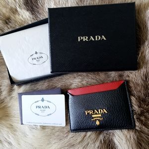 Prada bi color leather card case